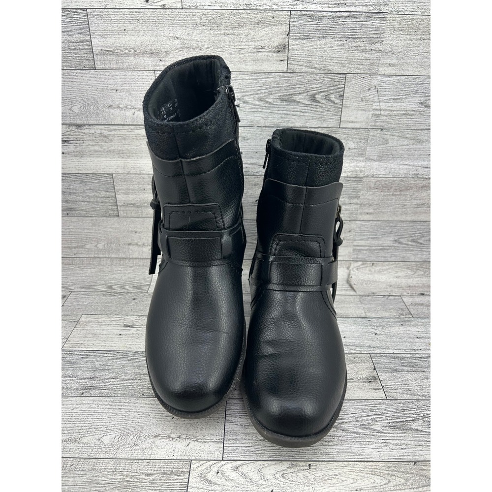 Clarks Collection Black Moto Ankle Boots Cushion Soft Side Zip Buckle Women 7.5M